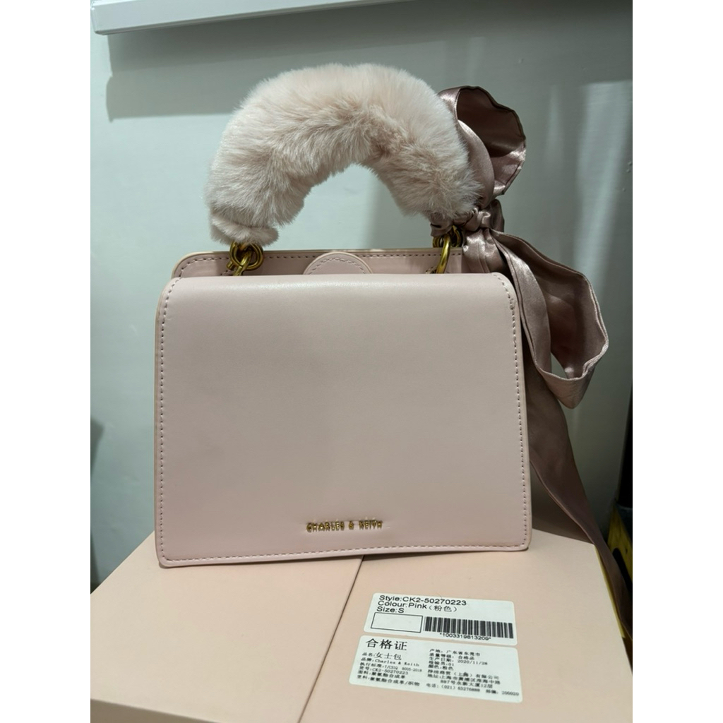 Tas pesta CK bulu soft pink