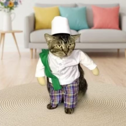 BAJU KOKO KUCING KARAKTER PAK HAJI + SENDAL JEPIT  COCOK UNTUK LEBARAN BAHAN KATUN NYAMAN  UNTUK BOB