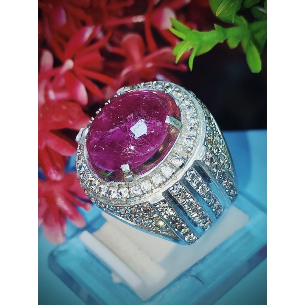 cincin batu permata ruby asli natural alami ring perak