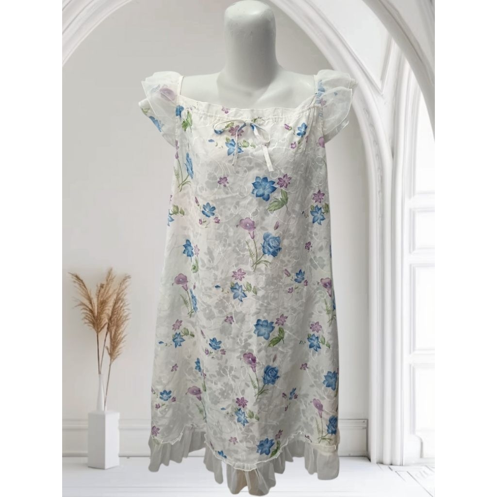 Dress Vintage Floral White Brokat Embroidery – Dress Korea Estetik LD 100 cm /P 90 cm