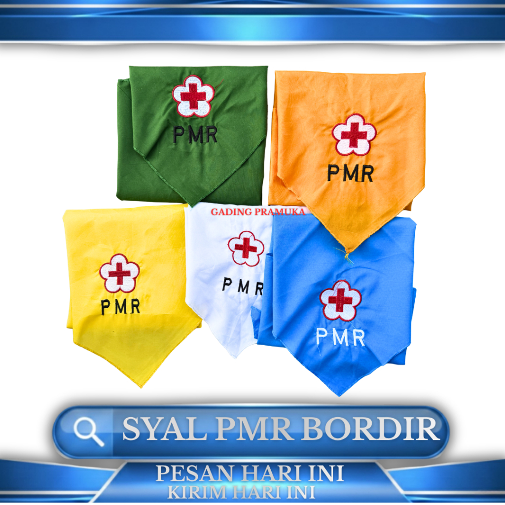 Scraf syal PMR bordir biru hijau kuning tua kuning muda putih