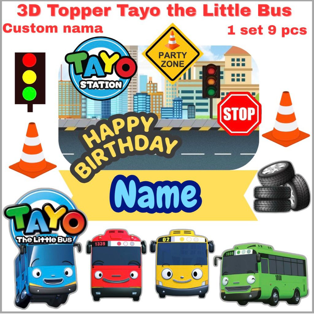 Cake topper Tayo The Little Bus custom nama