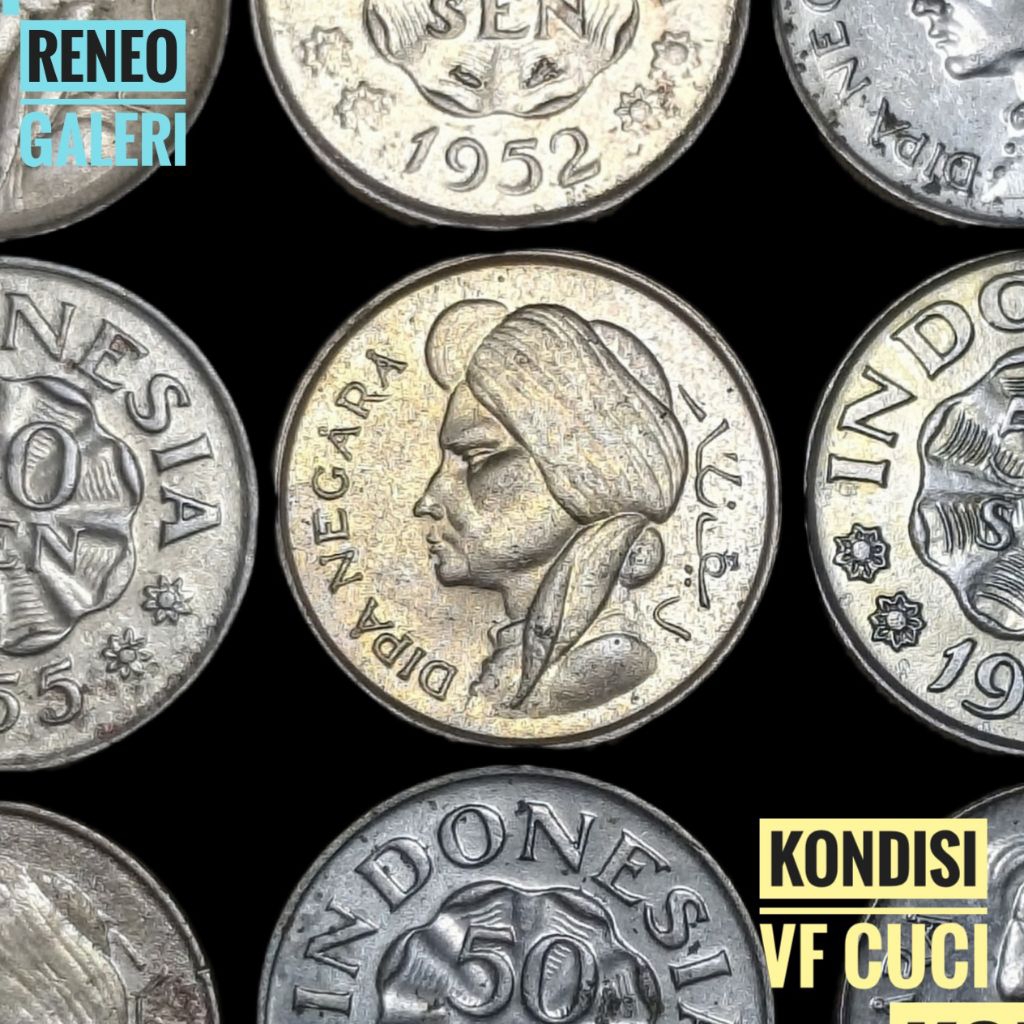 VF cuci Koin 50 Sen Diponegoro tahun 1952 1955 1957 Dipanegara Uang Kuno logam Indonesia asli origin