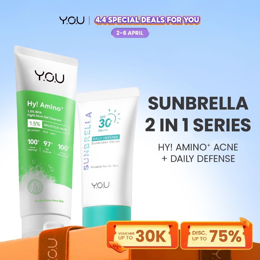 YOU Facial Wash Paket 2in1 Skincare Sabun Muka Hy! Amino+ 1.5% BHA Fight Acne Gel Cleanser Spotcare 