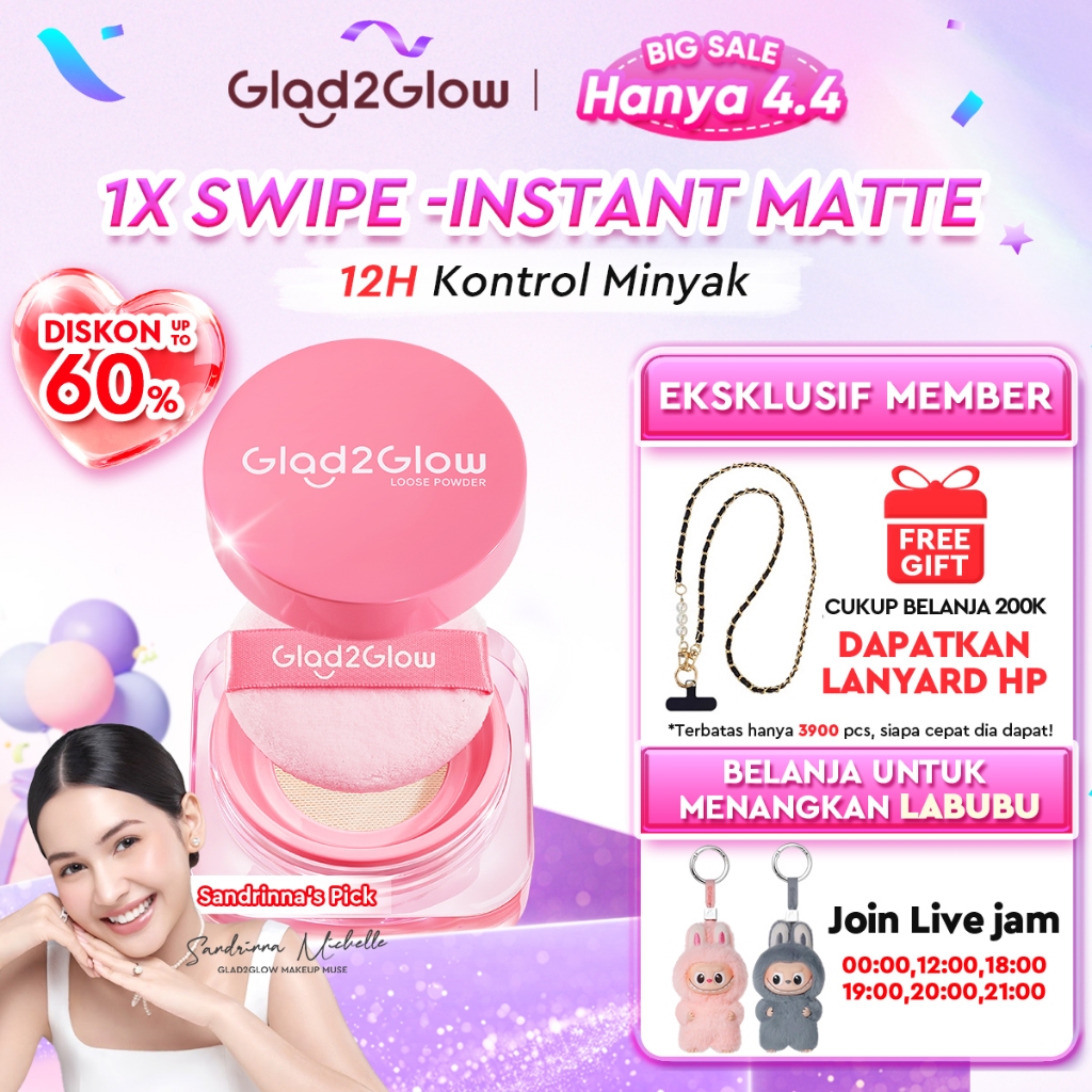 Glad2Glow Perfect Blur&Cover Loose Powder oil control Finishing Kontrol Minyak Tahan Lama Anti Luntu