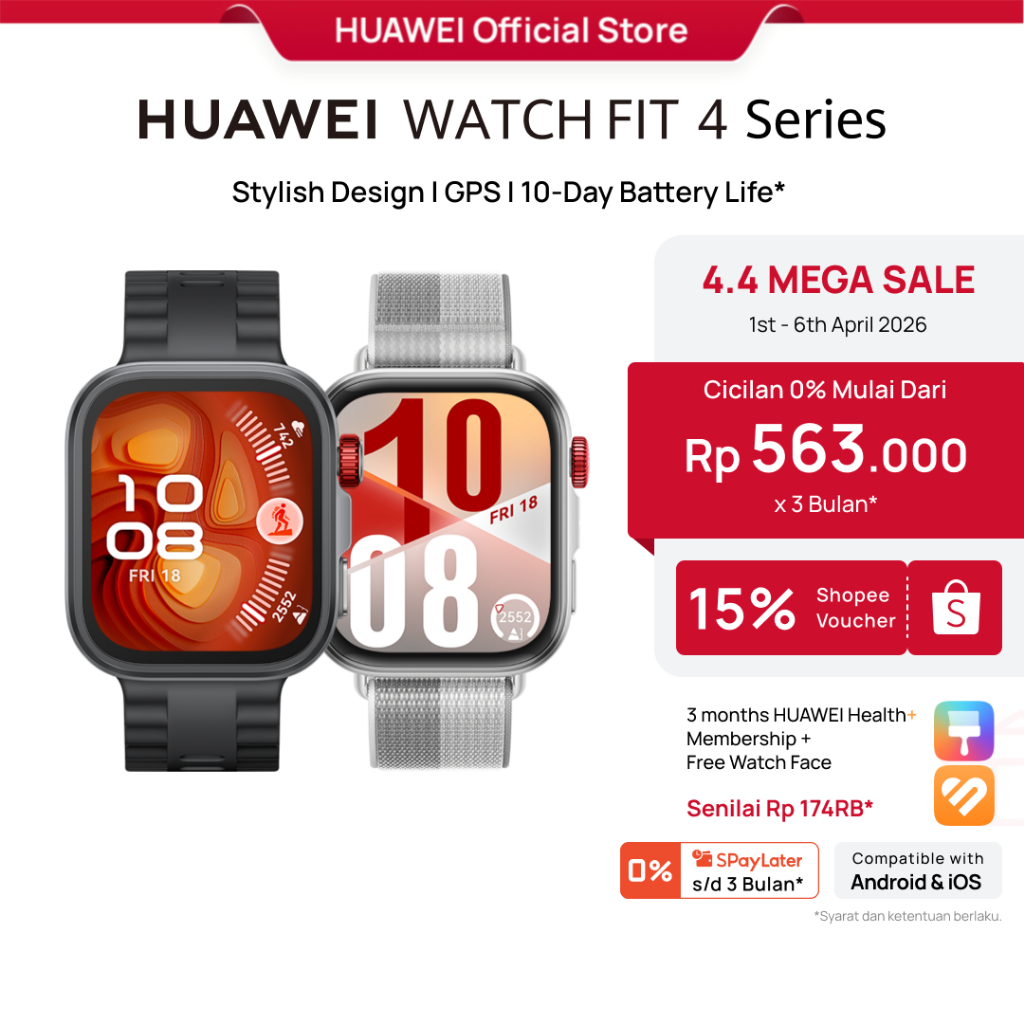 [PO White | 4.4 Voucher s/d 15%] HUAWEI WATCH FIT 4 Series | Stylish Design | GPS | 10-Day Battery L