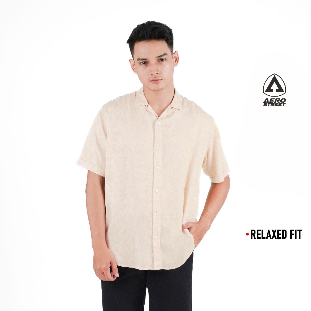 Aerostreet Kemeja Rayon Marva Krem Hawai Polos Cerah Pria Wanita QABAA