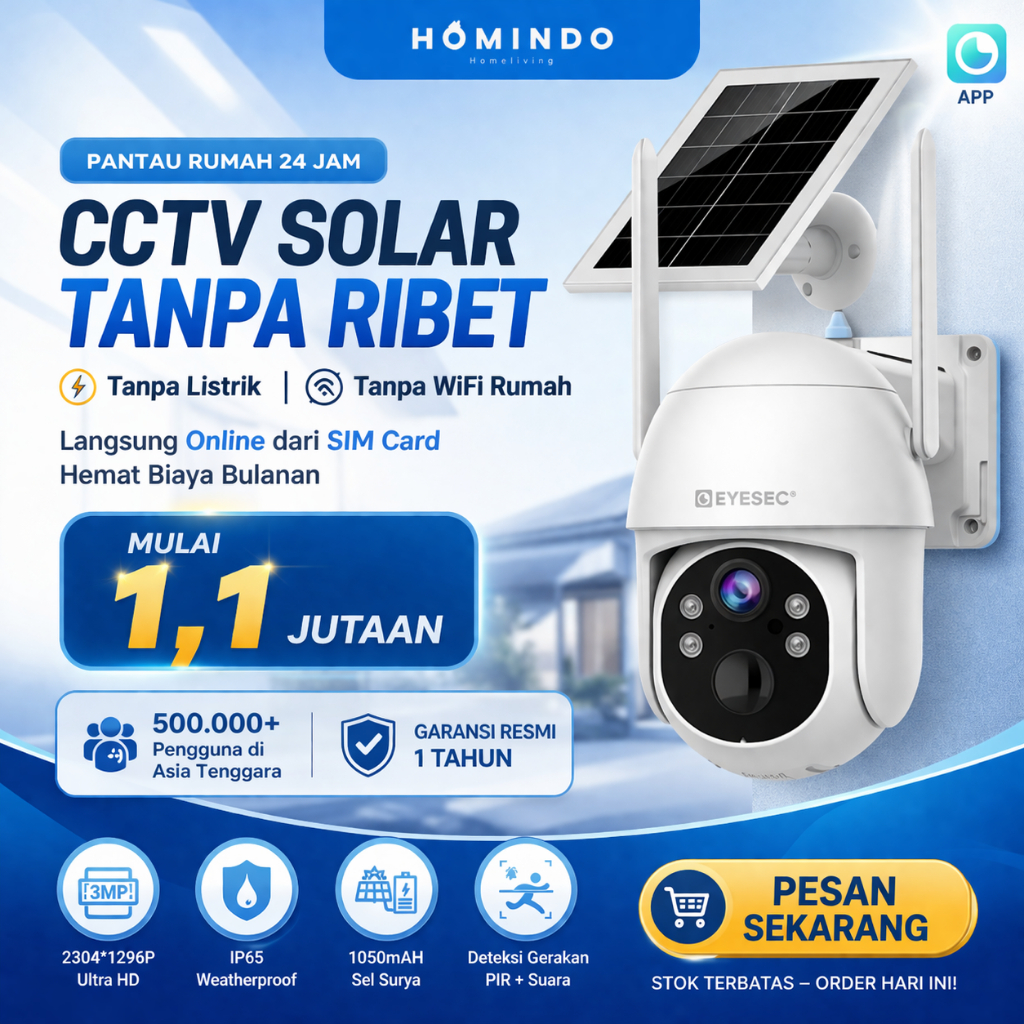 [Kuota 4G GRATIS Tanpa Batas] HOMINDO CCTV 4G All Operator Tenaga Surya Outdoor Waterproof CCTV