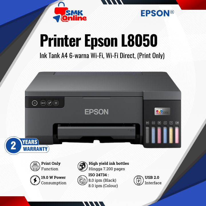 Epson Printer L8050 L-8050 L 8050 (Pengganti L805) WiFi Photo A4 Garansi Resmi