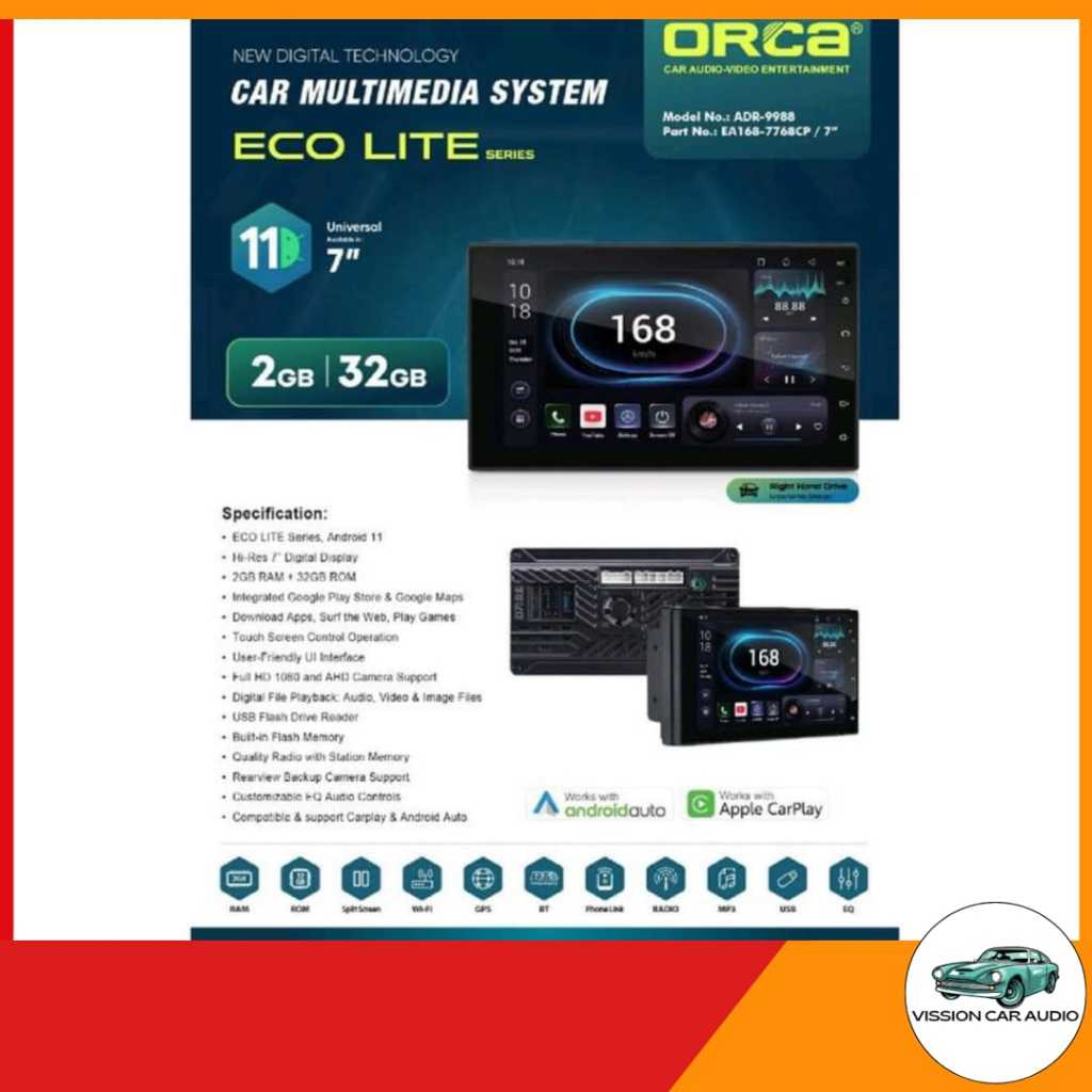 Head Unt Android ORCA ADR-9988 ORCA ECO Lite 7 Inch Ram 2/32GB
