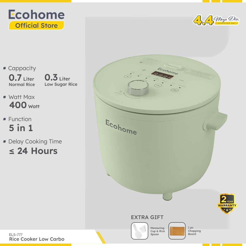 ECOHOME Rice Cooker Low Carbo ELS777 Low Sugar with 0.8L Penanak Nasi & Menghangatkan Low Watt
