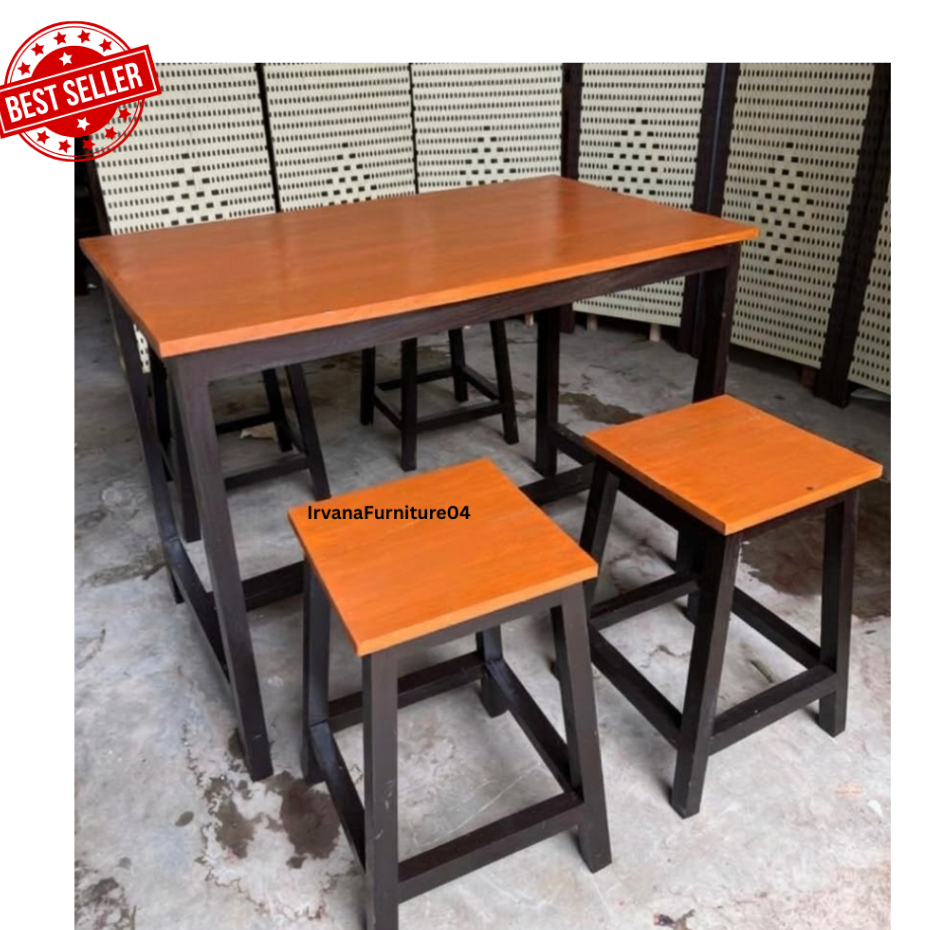 Meja kursi cafe / Meja makan 1 set 4 kursi Kayu Mahoni