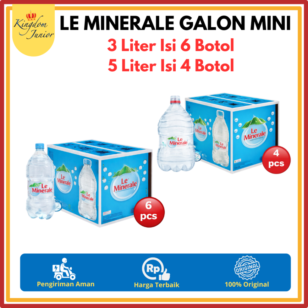 Le Minerale Air Mineral 3 Liter & 5 Liter Galon Kecil 1 Dus | LE MINERALE Galon Kecil 5 Kg dan 3 Kg