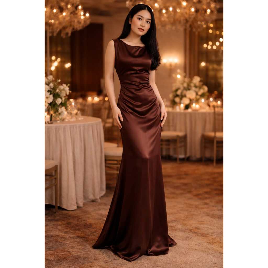 New Kathrina Gaun Dress Panjang | Long Dress Sleeveless Tanpa Lengan | Gaun Tanpa Lengan Motif Polos