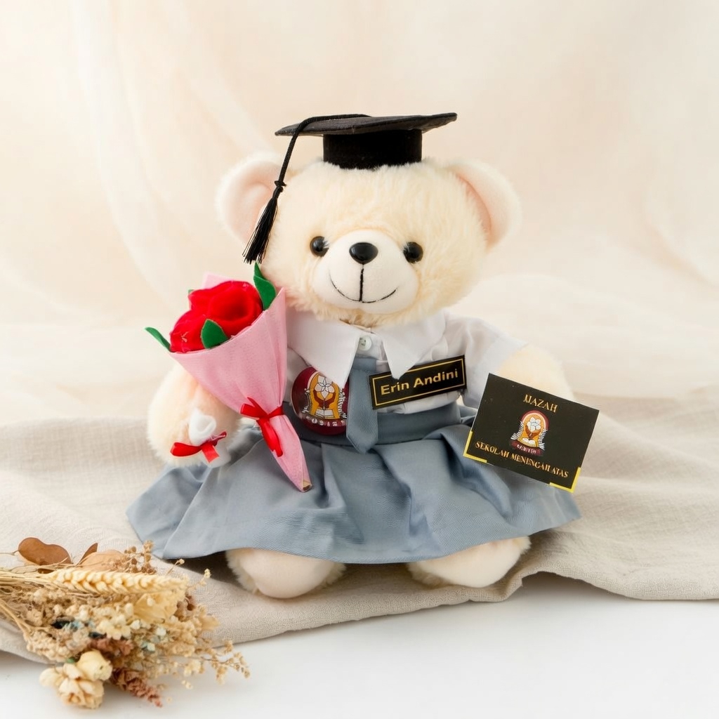 Boneka Wisuda Teddy Bear SMA dengan Buket Bunga & Ijazah