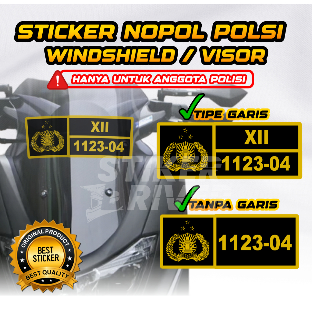 STICKER STIKER PLAT NOMOR ANGGOTA POLISI WINDSHIELD / VISOR MOTOR / MOBIL BBM / LISTRIK 1 HARI JADI