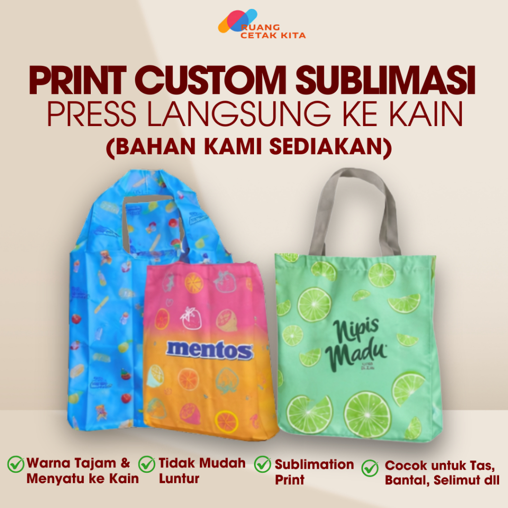 Jasa Cetak Sublimasi Gambar Press ke Kain Custom / Jasa Cetak Kain / Cetak Bahan / Cetak Tas / Print