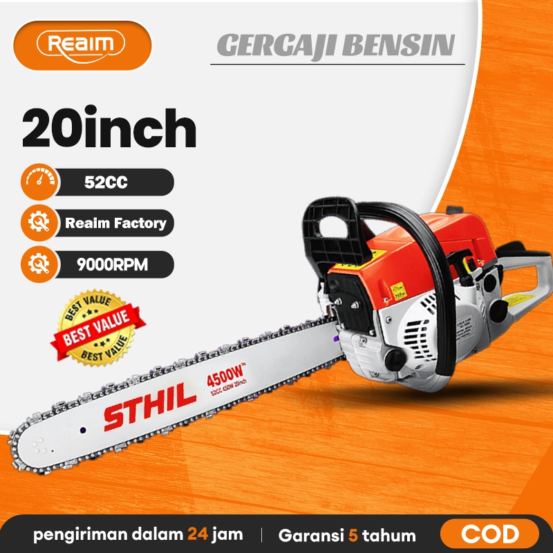 Reaim Sinso Senso Mesin Potong Kayu 52CC 20" Chainsaw 2Tak Untuk Gergaji Mesin Mesin Gergaji Kayu Ge