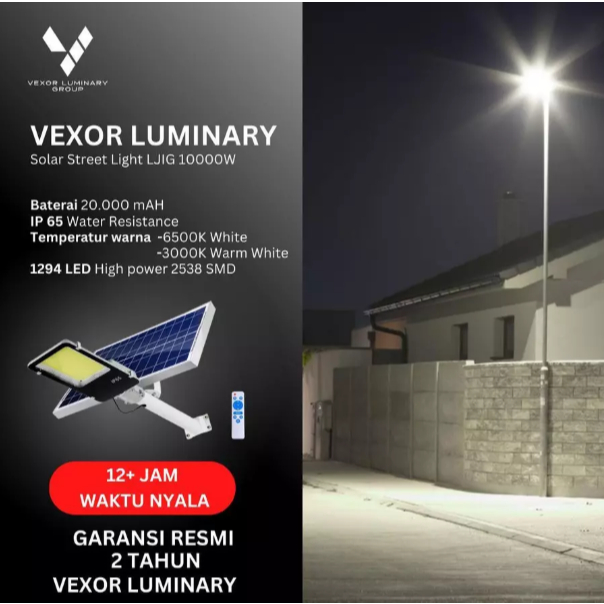 Vexor Luminary - Lampu Jalan Tenaga Surya PJU Solar Cell Outdoor Waterproof LJIG1000 1294 LED Paket 