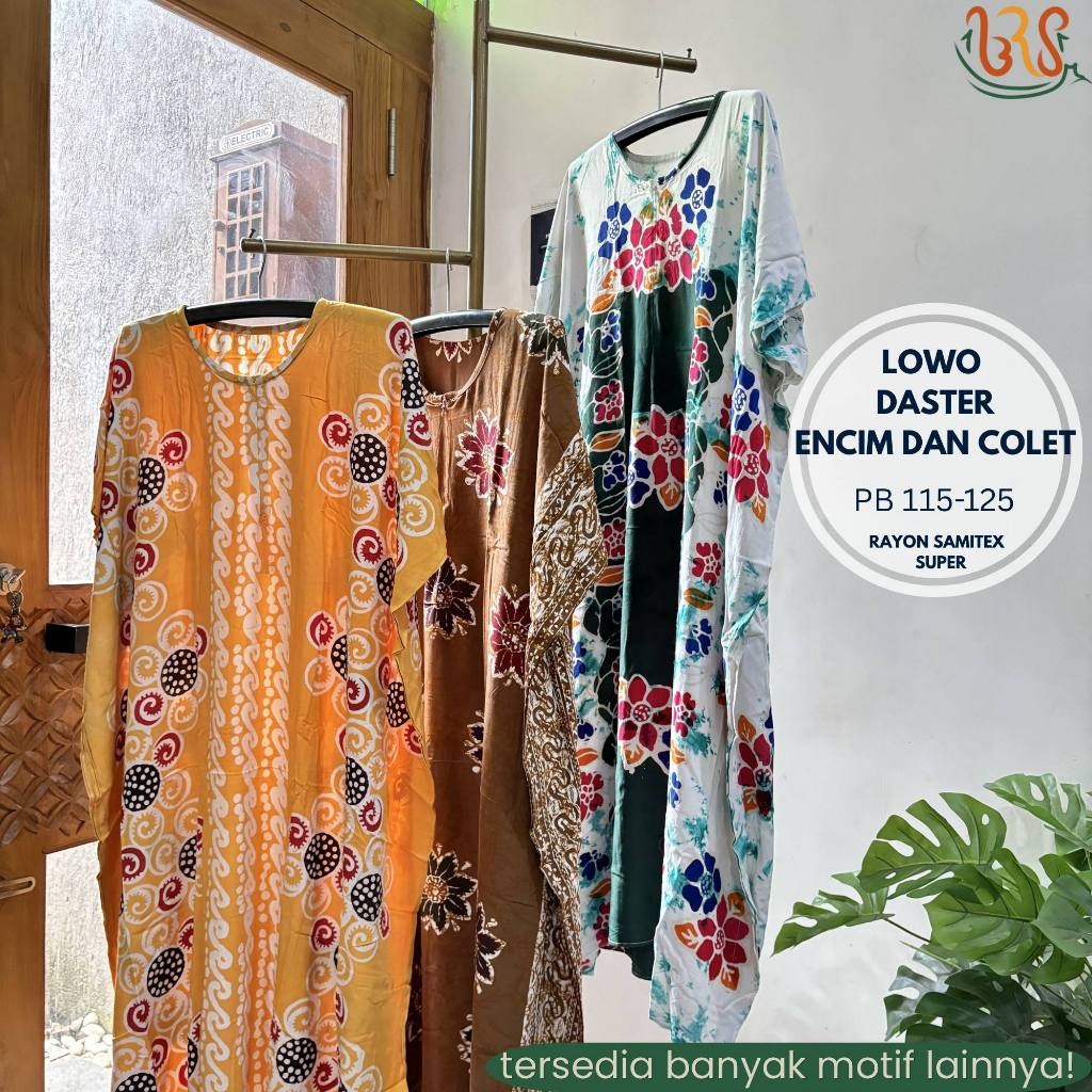 BRS - Lowo Pendek 95 -125 cm Jumbo Motif Encim dan Colet Batik Cap Rayon Premium Pekalongan, Baju Ke