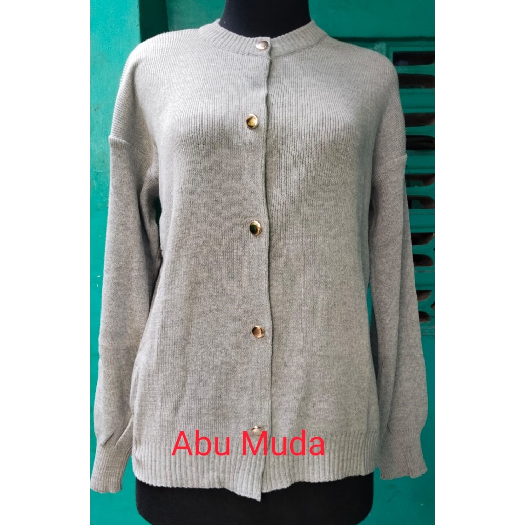 CARDIGAN RAJUT POLOS-kancing 5 gold auter rajut wanita