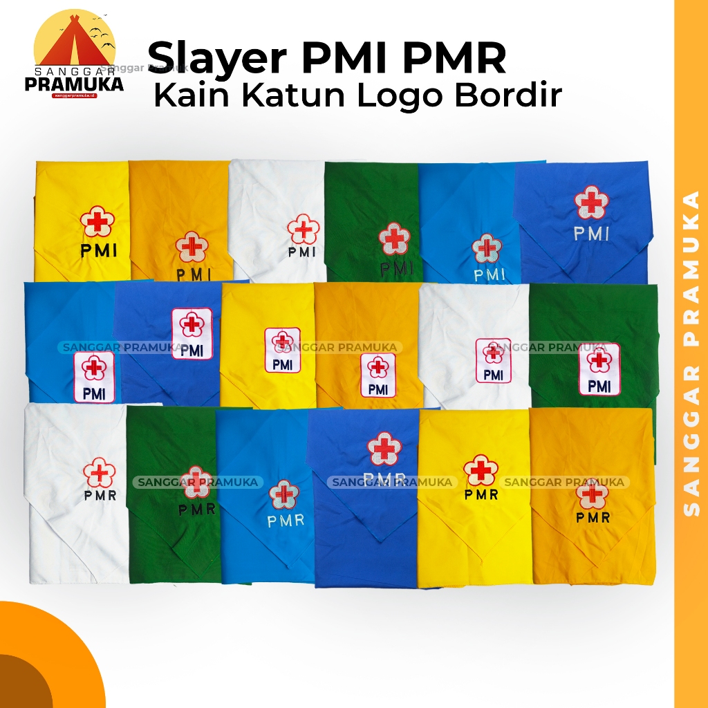 Slayer PMI PMR Bordir / Syal PMI PMR Hijau Biru Putih Kuning Muda Kuning Tua eceran
