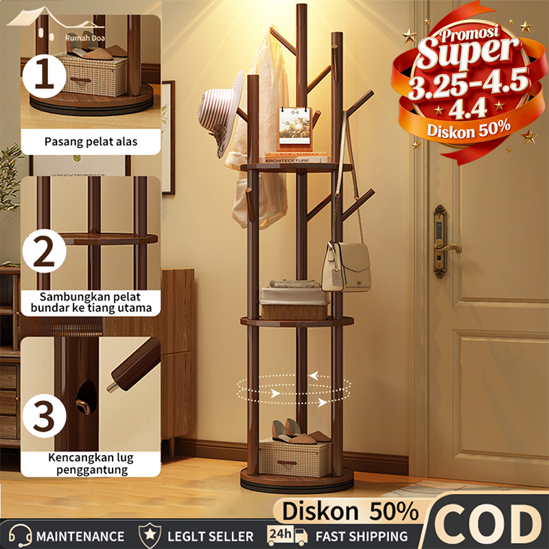COD Rak Gantungan Baju Kayu Dapat Diputar Gantungan Jilbab Stand Hanger Rak Gantungan Baju Kayu Rak 