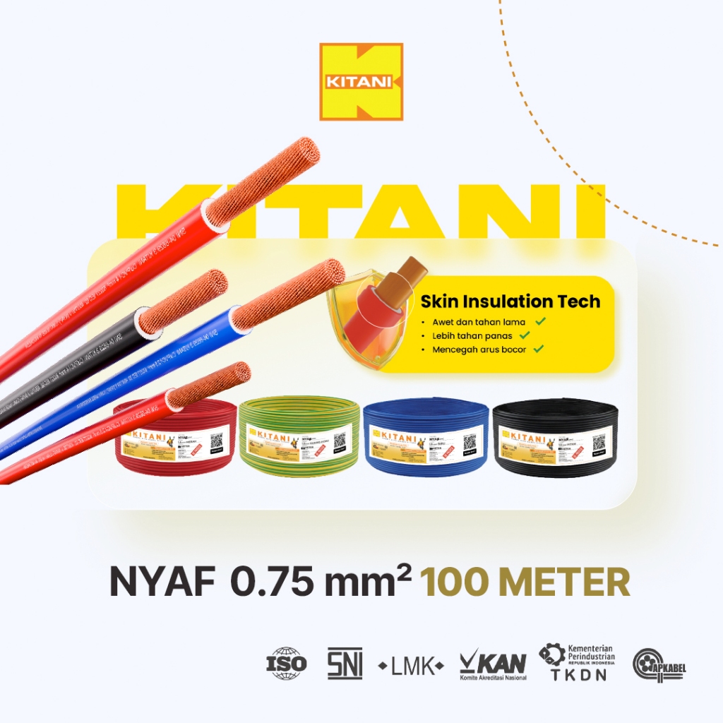 KITANI - NYAF 0.75 mm² - 100 Meter -  Kabel Listrik Tembaga Serabut
