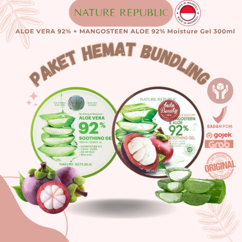 NATURE REPUBLIC [2 PCS] ALOE VERA 92% + MANGOSTEEN ALOE 92% Soothing & Moisture Gel 300ml