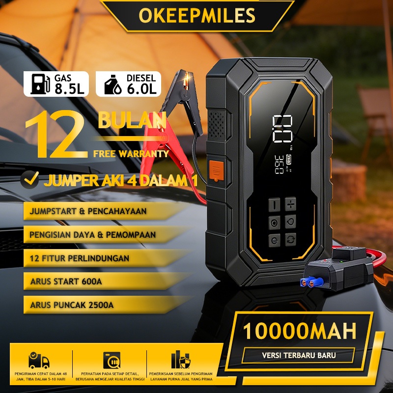 Jumper Aki Mobil Dan Motor Portable 1000omAh Jemper AkiDengan Pompa Ban Dengan Power Bank Jemper Aki