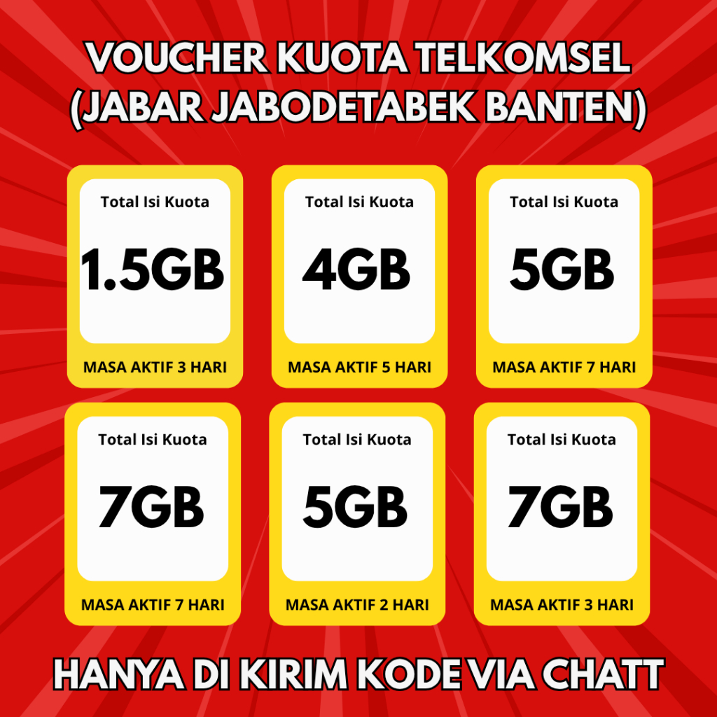 Voucher Kuota Data Telkomsel Harian-Paket Data Telkomsel Harian Murah -Kirim Kode Via Chat