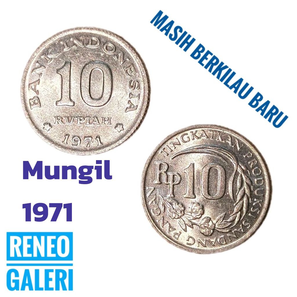 Berkilau Koin Mungil Rp 10 Rupiah tahun 1971 Kancing padi kapas Uang Kuno logam Indonesia Gress Mulu