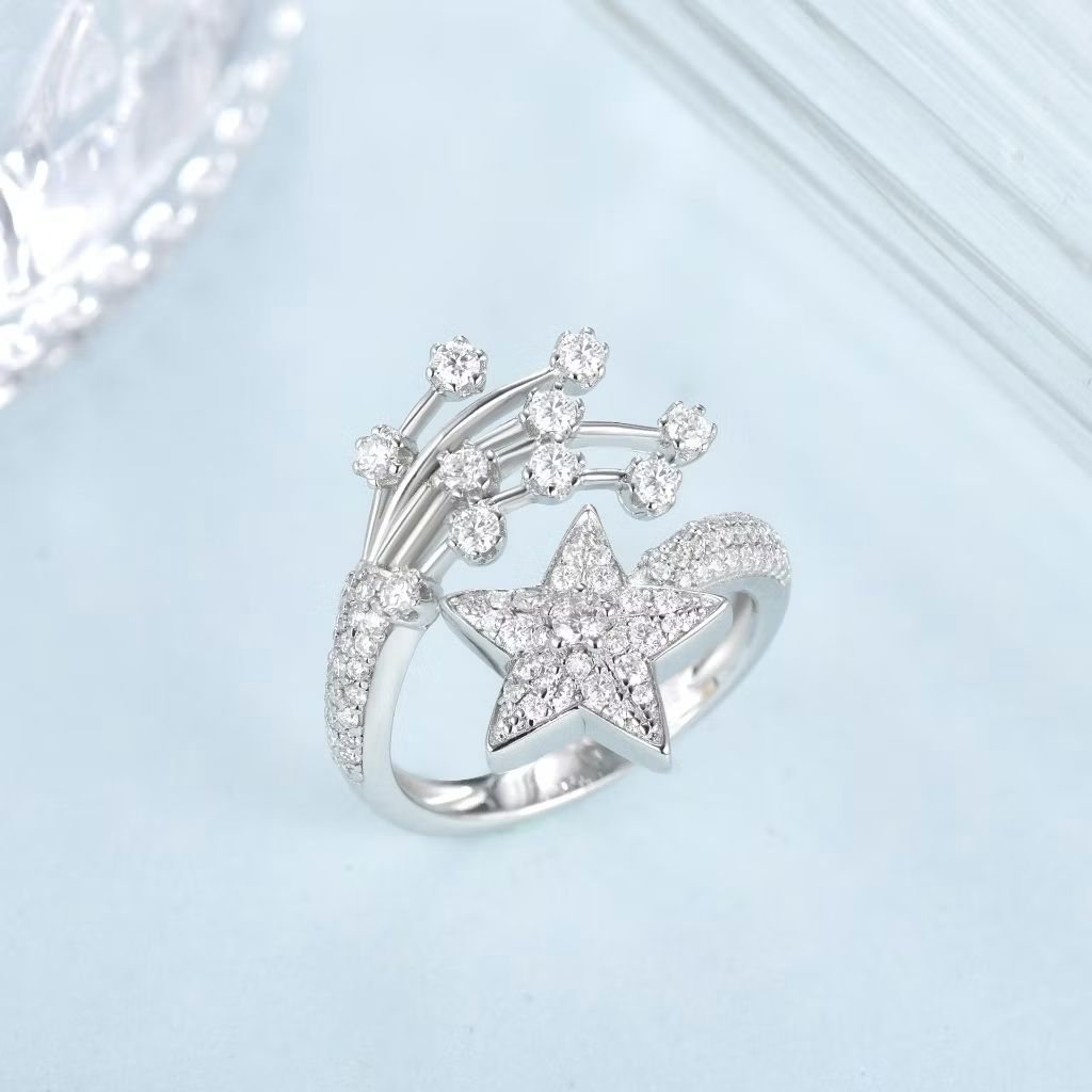 Cincin Moissanite Tabur Bentuk Bintang Perak Asli