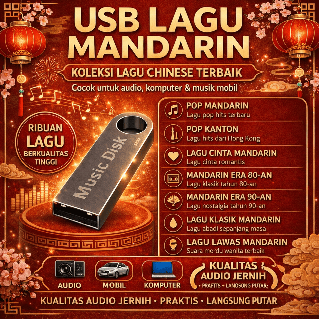 Music Disk Lagu Hiburan Mandarin Flashdisk USB 32GB – Media Penyimpanan Data Musik Hits Mandarin