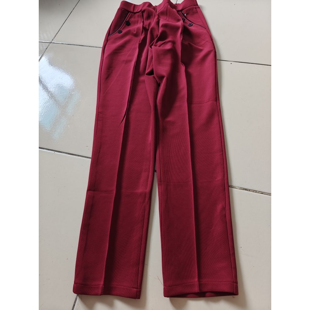 Celana wanita spandex Kulot Sate warna merah marun maroon variasi kantong