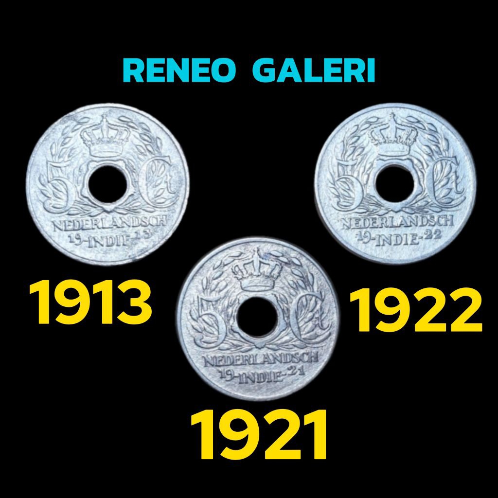 VF cuci Paket Tahun lengkap 5 Cent Nederlandsch indie Set sen Hindia Belanda bolong cetakan 1913 192