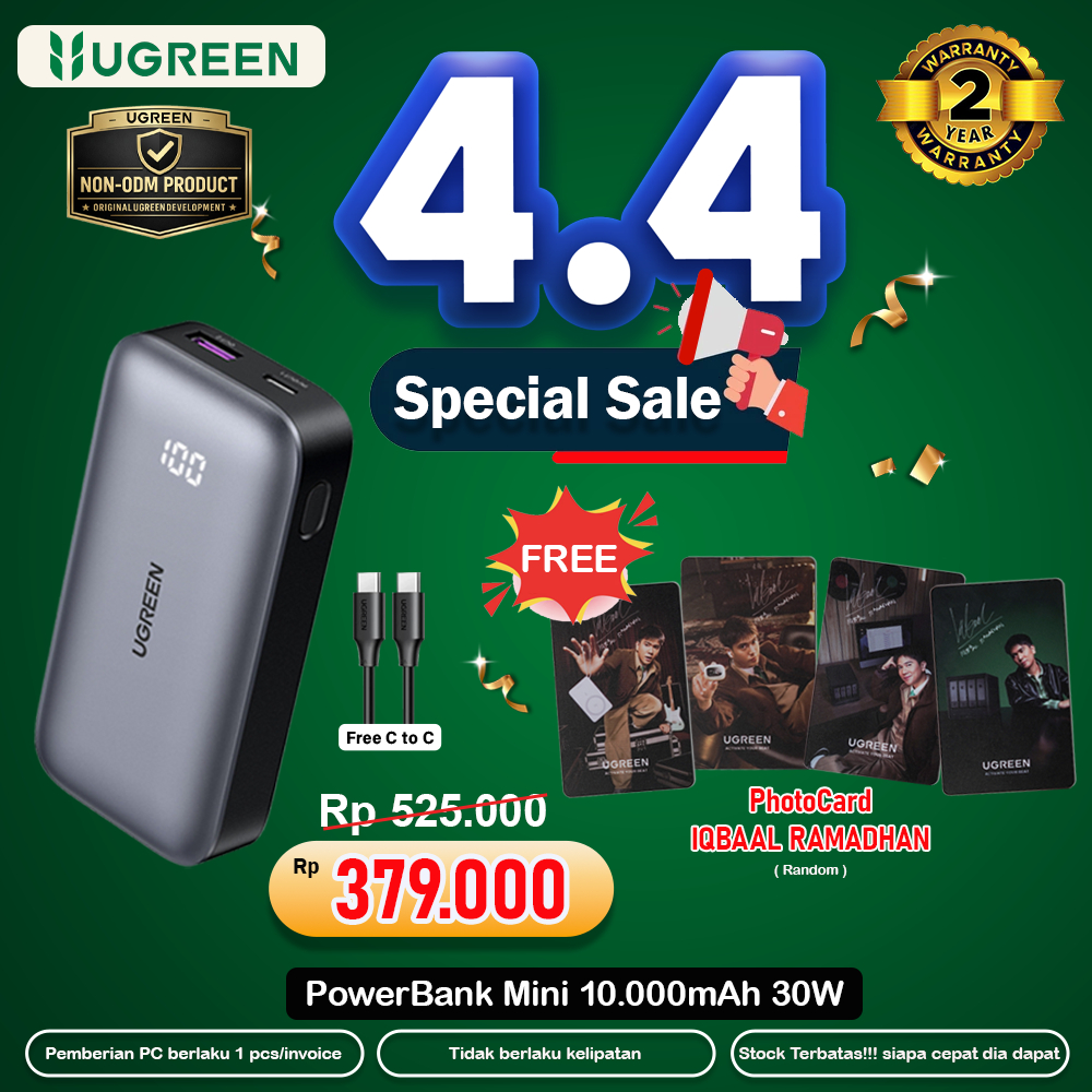 UGREEN Power Bank Mini PD Type C Fast Charging 20w 30w 10.000Mah Minisize Design