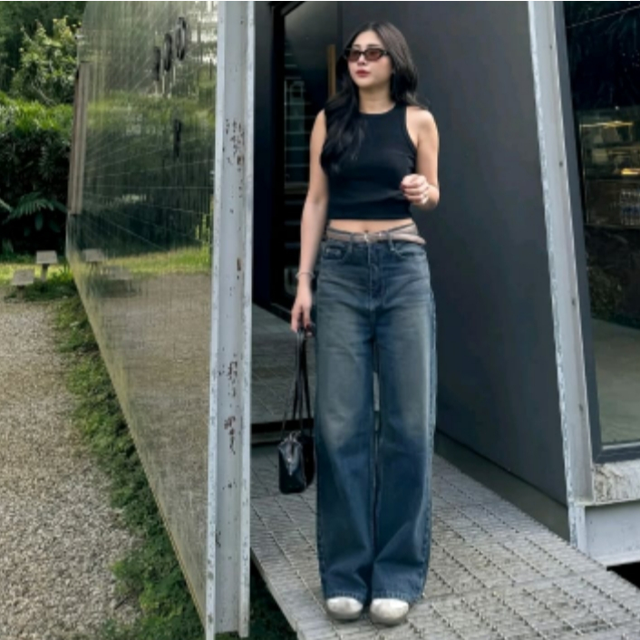 Celana jeans wanita highwaist loose kekinian model korean style - Celana jeans kulot wanita / Highwa
