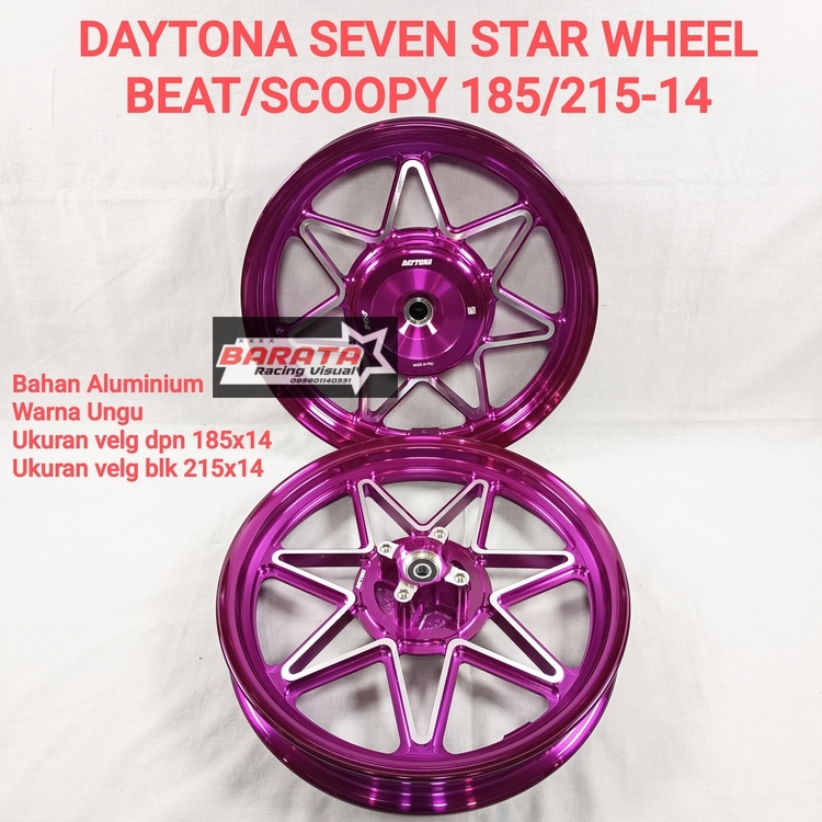 VELG DAYTONA SEVEN STAR WHEEL MOTOR BEAT/SCOOPY 185/215 RING 14 UNGU ; SILVER ; OREN