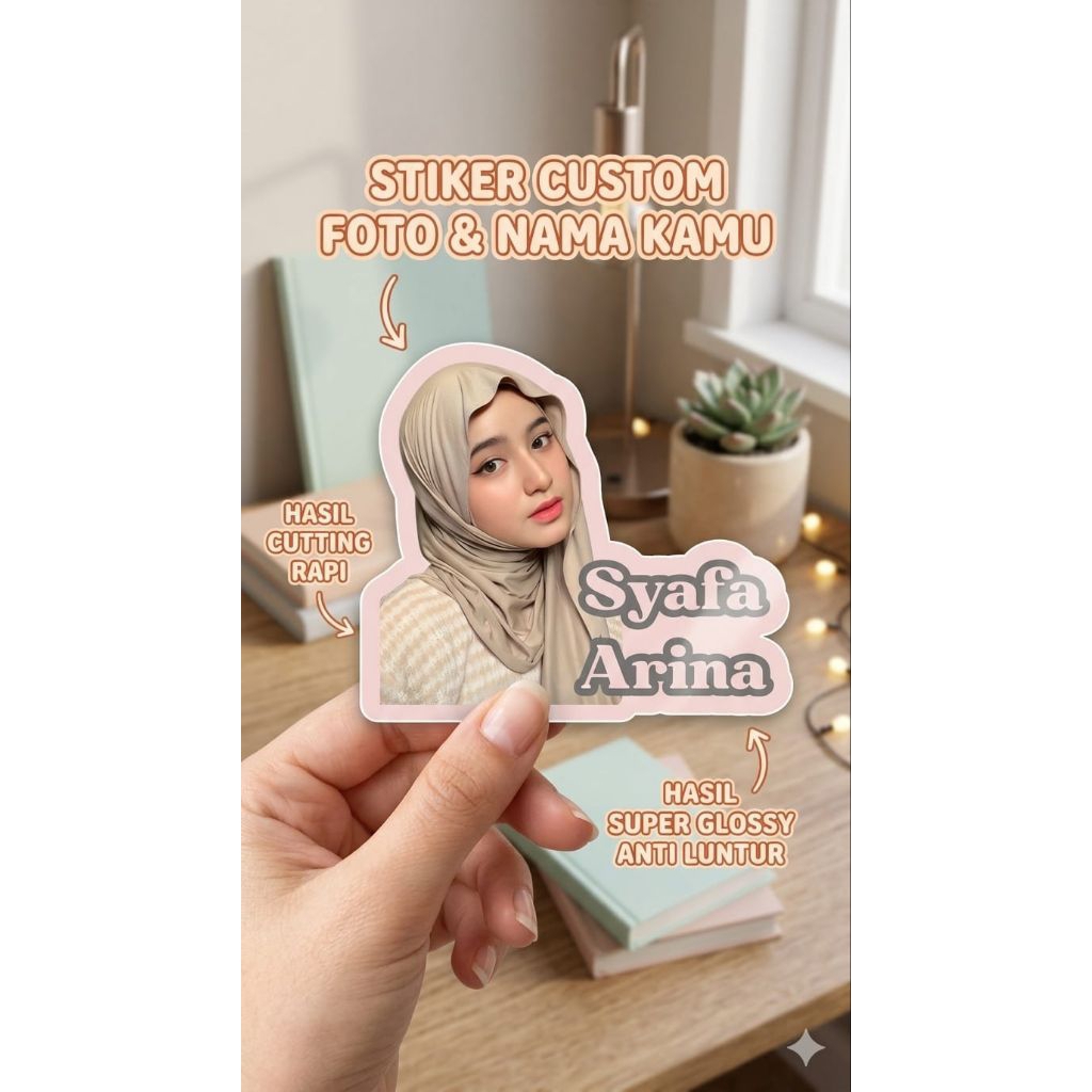 STIKER CUSTOM FOTO & NAMA – UNIK, PERSONAL, & ESTETIK
