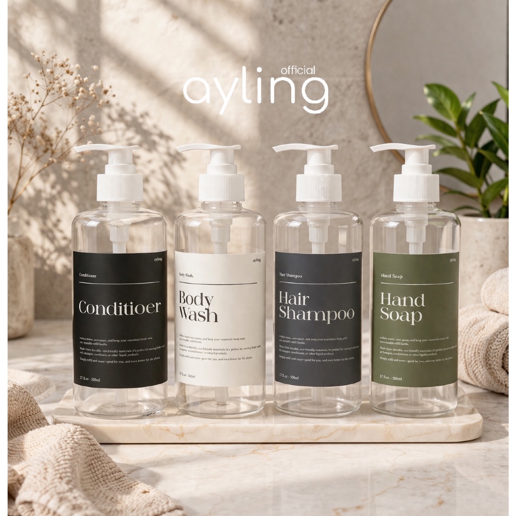 Botol Sabun Cair 500ml Pump Aesthetic Minimalis, Botol Refill Wadah isi ulang 500 ml, Tempat sabun c