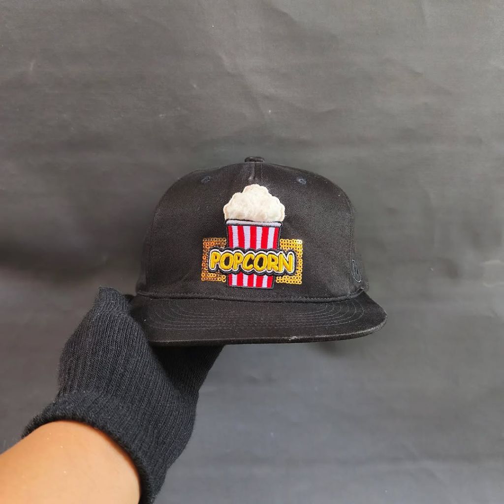 Topi Snapback Unisex Pria Wanita ELSTINKO - POPCORN Hitam