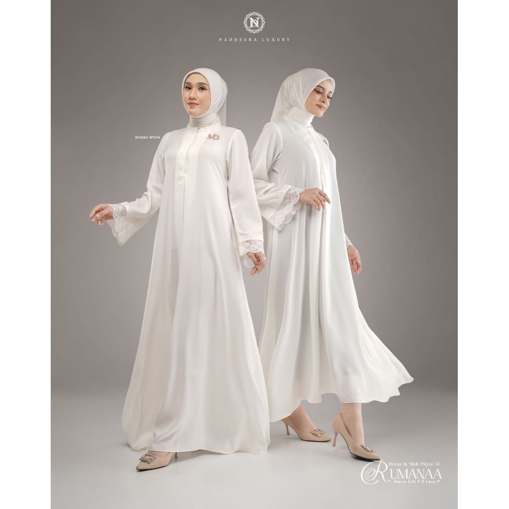 RUMANAA STYLE 5 DRESS & MIDI SERIES TERBARU NADHEERA LUXURY• GAMIS UMROH HAJI PUTIH HITAM POLOS NYAM
