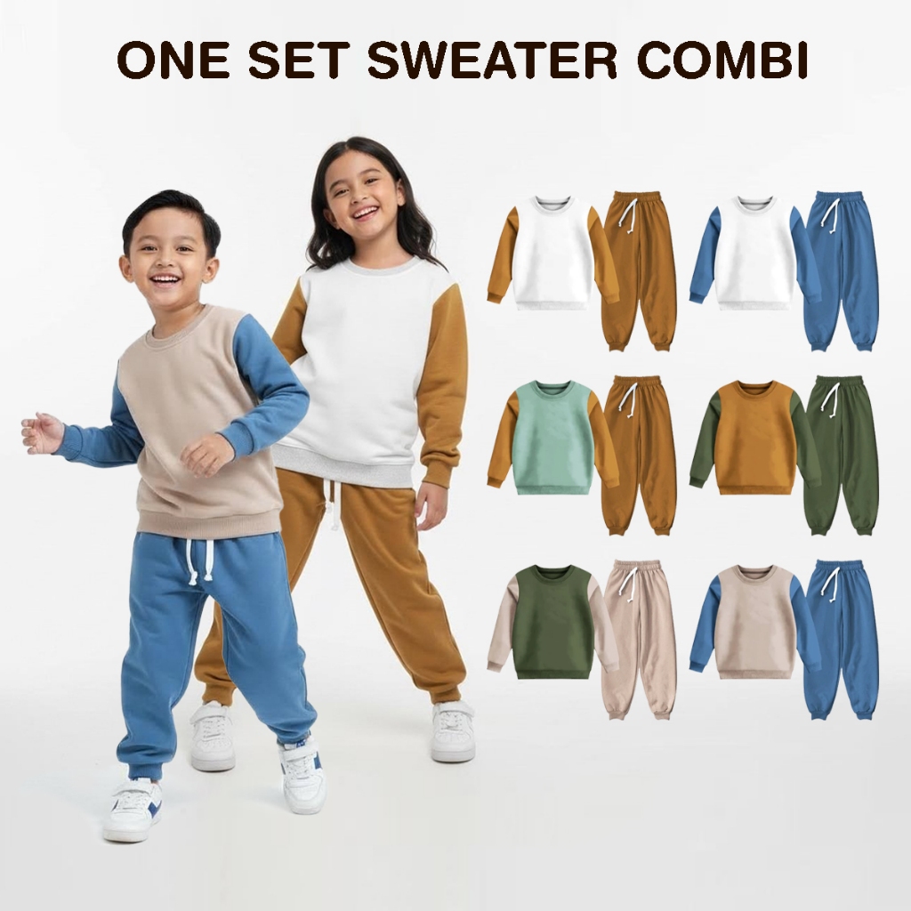 One Set Sweater Combi Celana Joger Training Anak Laki-laki Perempuan