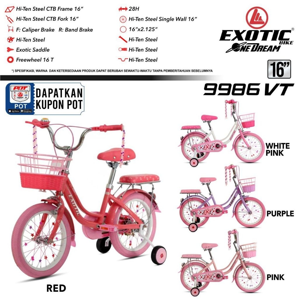 SEPEDA MINI EXOTIC CITYBIKE 9986VT UKURAN 12-18