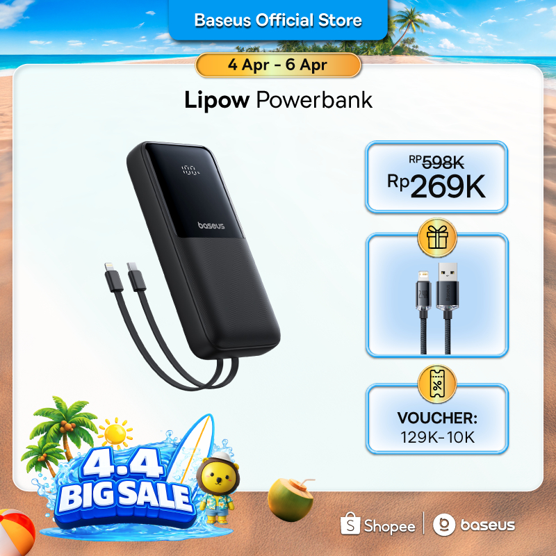 Baseus Power Bank Lipow 10000mAh & 20000mAh 22.5W Dual-Cable Type-C Lighting Digital Display