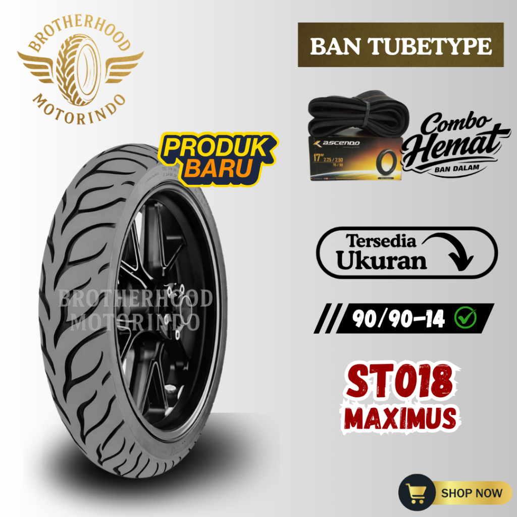 BAN ASCENDO ST018 MAXIMUS RING 14 NON TUBLES ( 90/90-14 ) BAN NON TUBLES / BAN MOTOR TUBETYPE RING 1