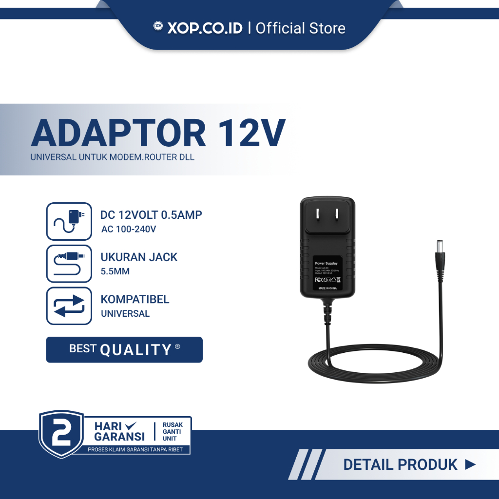 Power Adaptor 12V-0.5A Jack 5.5mm | Bisa Untuk Modem Router DVR | CCTV STB HTB | Bekas Universal