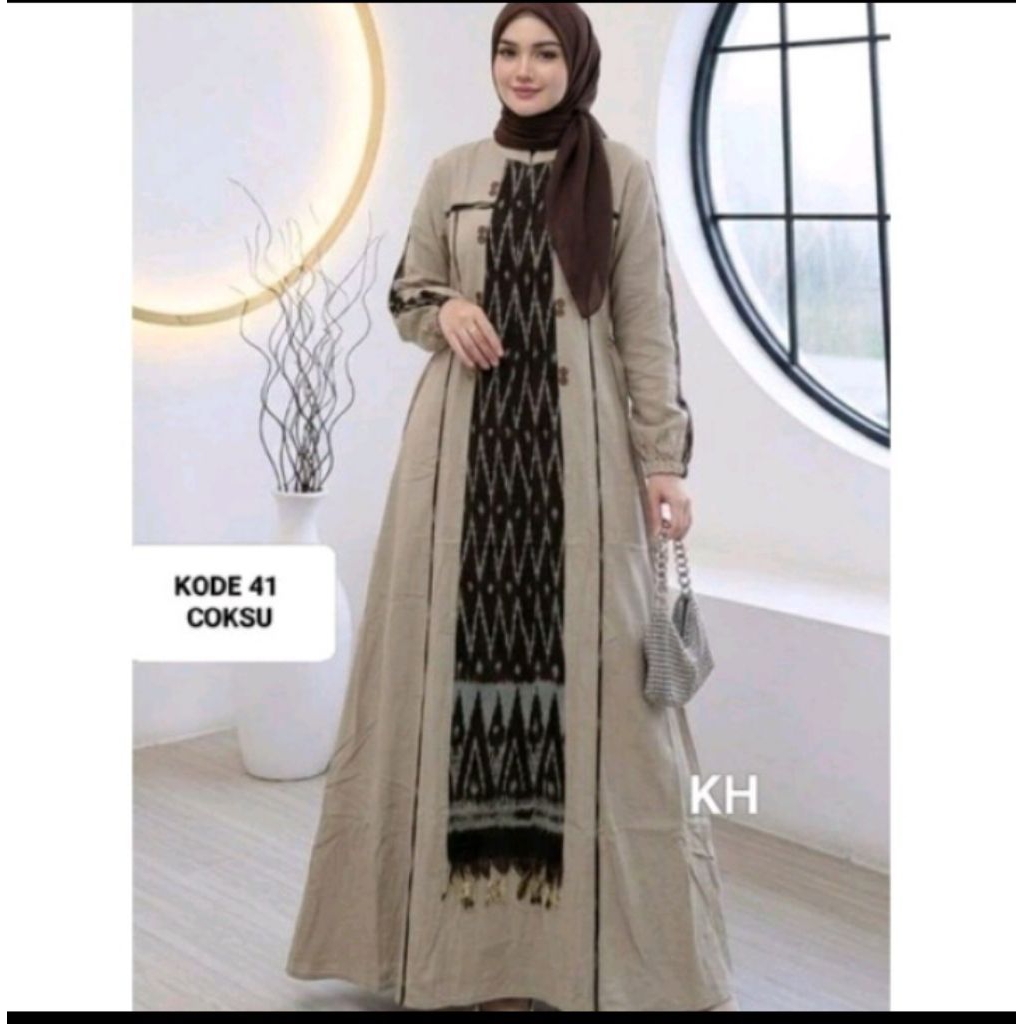 Gamis twill tebal kombinasi etnik