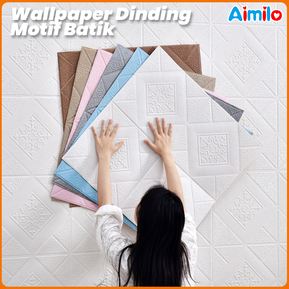 Aimilo - Wallpaper Dinding Motif Batik 3D Timbul 70x70cm Stiker Dekorasi Tembok Rumah Anti Air Noda